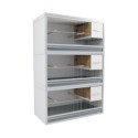 Block of 3 Cages, on top of eachother, per cage 100cm wide and 50cm high, with nesting-box for parakeets