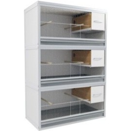 Blok van 3 kooien boven elkaar, per kooi 100cm breed en 50cm hoog met parkietennestlade