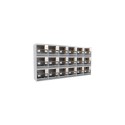 Block of 18 Cages, 3 on top and 6 beside each other, per cage 40cm wide and 40cm high, with nesting-box for canaries