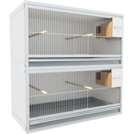 Block of 2 Cages, on top of eachother, per cage 60cm wide and 40cm high with nesting-box for parakeets