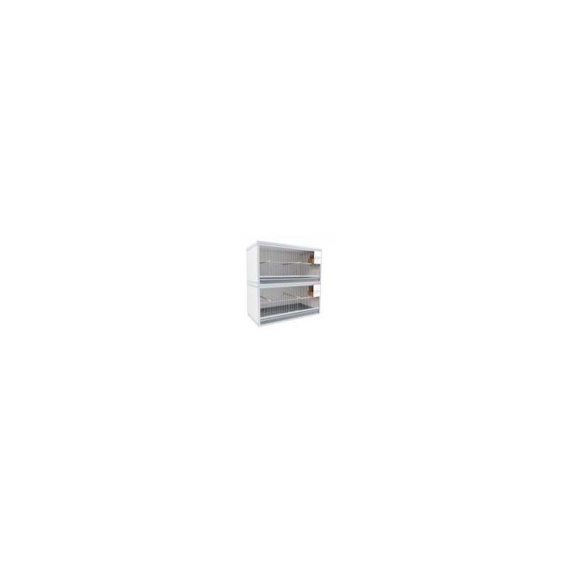 Block of 2 Cages, on top of eachother, per cage 60cm wide and 40cm high with nesting-box for finches