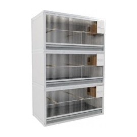Block of 3 Cages, on top of eachother, per cage 60cm wide and 40cm high with nesting-box for finches