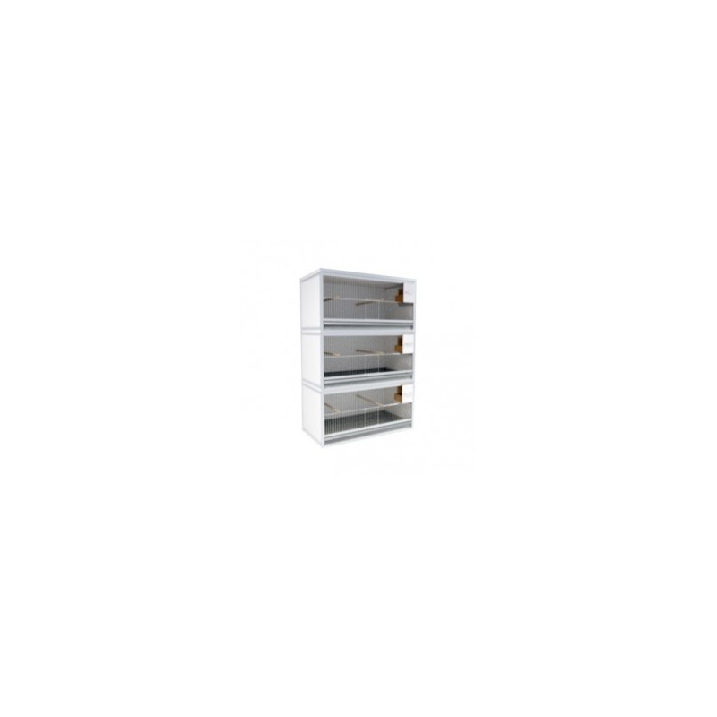 Block of 3 Cages, on top of eachother, per cage 60cm wide and 50cm high with nesting-box for canaries