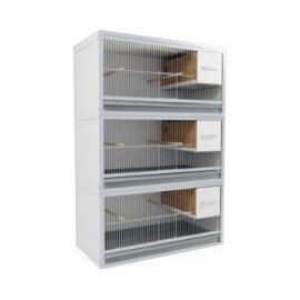 Block of 3 Cages, on top of eachother, per cage 60cm wide and 50cm high with nesting-box for parakeets
