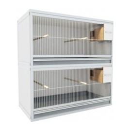 Blok van 2 kooien boven elkaar, per kooi 80cm breed en 40cm hoog met vinkennestlade