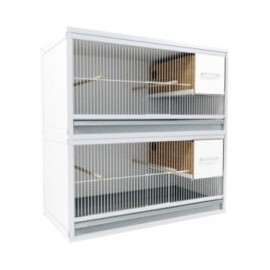 Blok van 2 kooien boven elkaar, per kooi 80cm breed en 40cm hoog met parkietennestlade