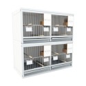 Block of 4 Cages, 2 on top and 2 beside each other, per cage 40cm wide and 40cm high, with nesting-box for canaries