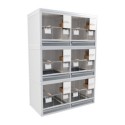 Block of 6 Cages, 3 on top and 2 beside each other, per cage 50cm wide and 40cm high, with nesting-box for canaries