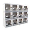 Block of 12 Cages, 3 on top and 4 beside each other, per cage 50cm wide and 40cm high, with nesting-box for canaries
