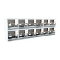 Block of 12 Cages, 2 on top and 6 beside each other, per cage 50cm wide and 40cm high, with nesting-box for canaries