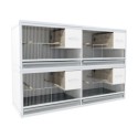 Block of 4 Cages, 2 on top and 2 beside each other, per cage 60cm wide and 40cm high, with nesting-box for parakeets