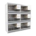Block of 6 Cages, 3 on top and 2 beside each other, per cage 60cm wide and 40cm high, with nesting-box for parakeets