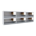 Block of 6 Cages, 2 on top and 3 beside each other, per cage 80cm wide and 40cm high, with nesting-box for parakeets