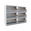 Block of 6 Cages, 3 on top and 2 beside each other, per cage 120cm wide and 40cm high, with nesting-box for canaries