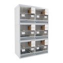 Block of 6 Cages, 3 on top and 2 beside each other, per cage 60cm wide and 50cm high, with nesting-box for finches