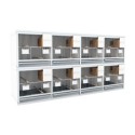Block of 8 Cages, 2 on top and 4 beside each other, per cage 60cm wide and 50cm high, with nesting-box for finches