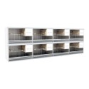 Block of 8 Cages, 2 on top and 4 beside each other, per cage 60cm wide and 40cm high, with nesting-box for parakeets