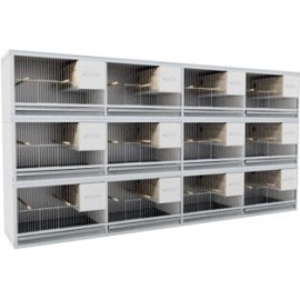 Blok van 12 kooien, 3 boven en 4 naast elkaar