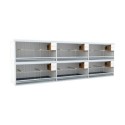 Block of 6 Cages, 2 on top and 3 beside each other, per cage 80cm wide and 50cm high, with nesting-box for finches