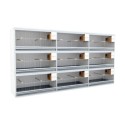 Block of 9 Cages, 3 on top and 3 beside each other, per cage 80cm wide and 50cm high, with nesting-box for finches