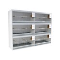 Block of 6 Cages, 3 on top and 2 beside each other, per cage 100cm wide and 50cm high, with nesting-box for finches