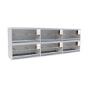 Block of 6 Cages, 2 on top and 3 beside each other, per cage 100cm wide and 50cm high, with nesting-box for finches