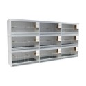 Block of 9 Cages, 3 on top and 3 beside each other, per cage 100cm wide and 50cm high, with nesting-box for finches