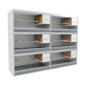 Block of 6 Cages, 3 on top and 2 beside each other, per cage 100cm wide and 50cm high, with nesting-box for parakeets