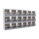 Block of 18 Cages, 3 on top and 6 beside each other, per cage 50cm wide and 40cm high, with nesting-box for canaries